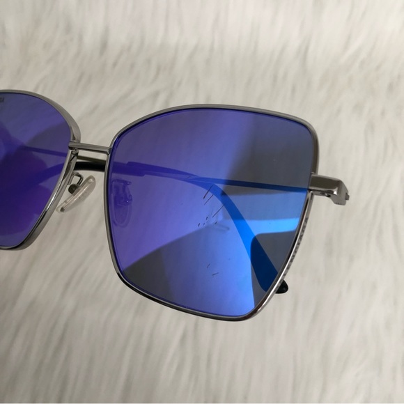 Balenciaga Trim Square Sunglasses in Ruthenium Blue Silver Oversized Sun Glasses - Picture 6 of 9